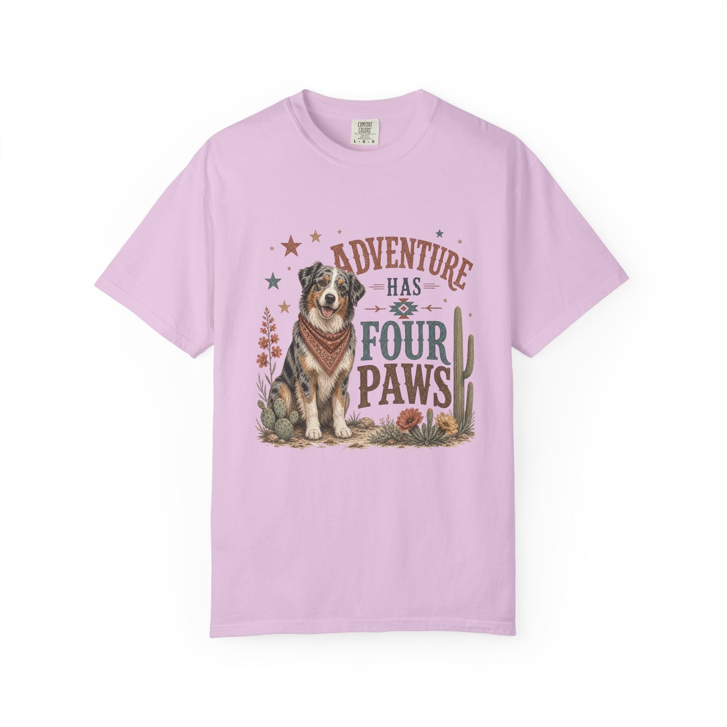 Adventure Has Four Paws T-Shirt | Australian Shepherd Design