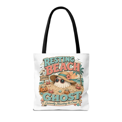 Resting Beach Ghost Tote Bag | Halloween Beach Ghost Illustration