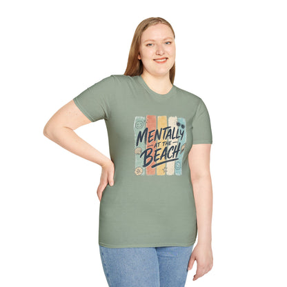 Mentally at the Beach T-Shirt | Retro Stripes, Sunglasses & Seashells