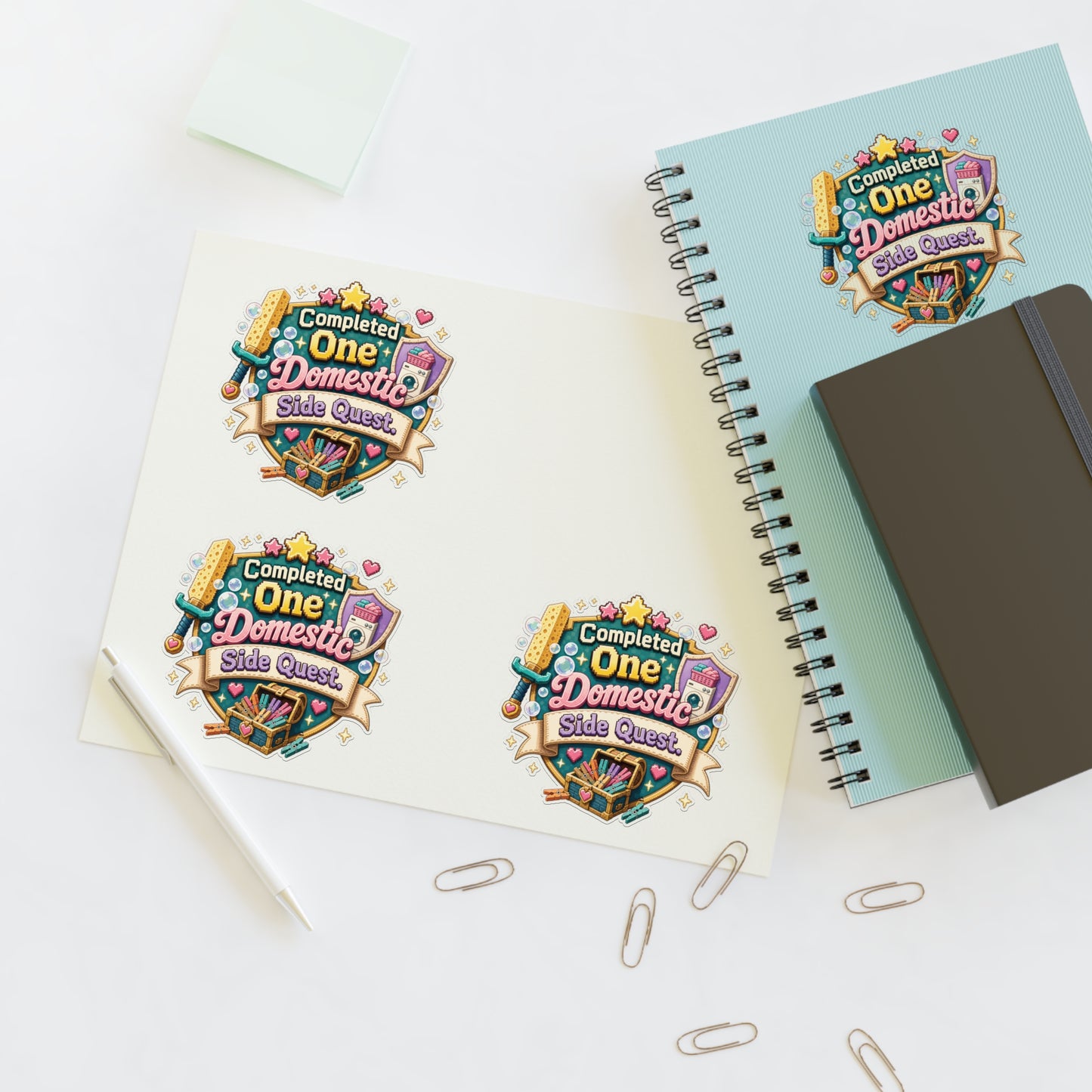 Completed One Domestic Side Quest Sticker Sheet | Cute Achievement Badge Stickers