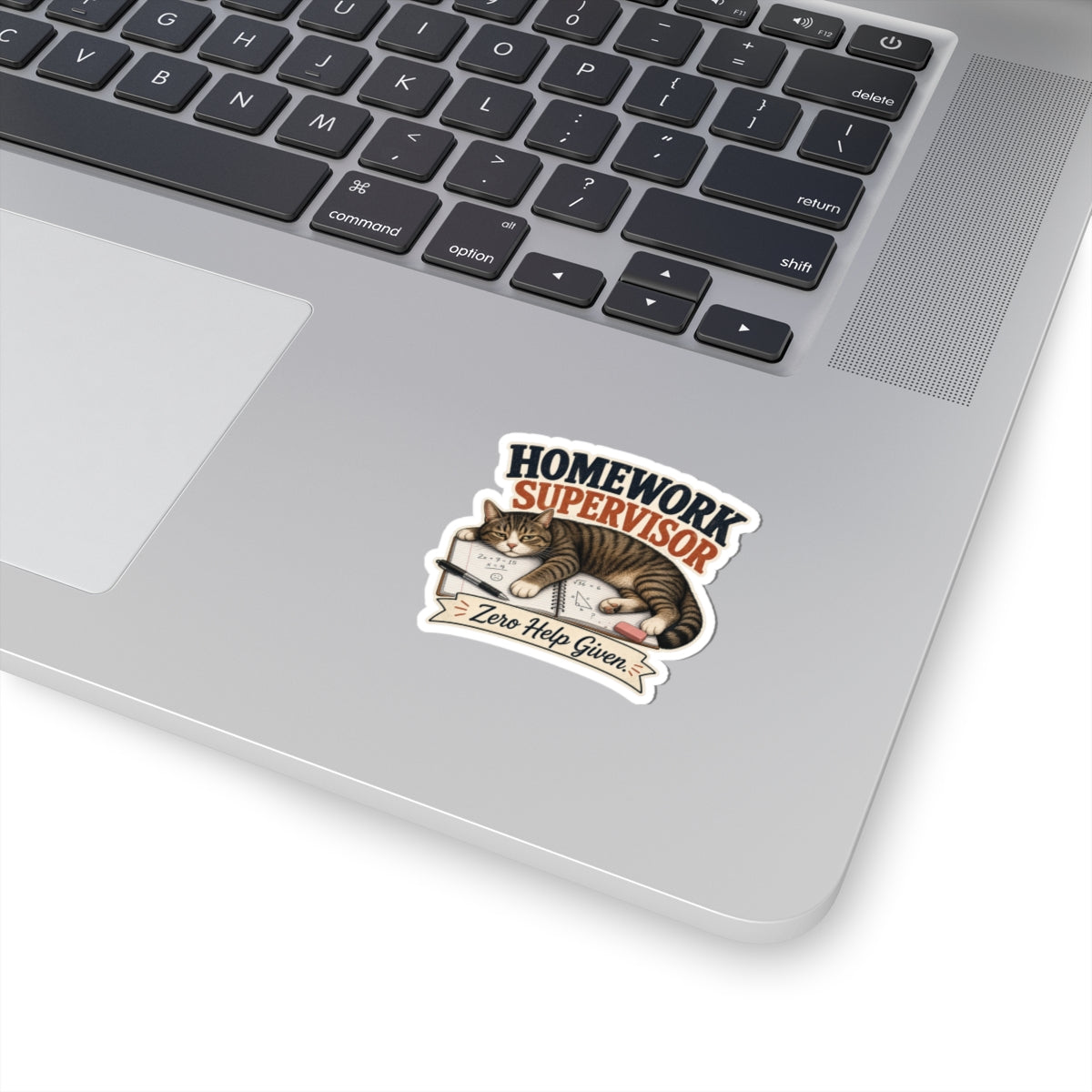 Homework Supervisor Cat sticker | Kiss-cut vinyl sticker, "Zero Help Given"