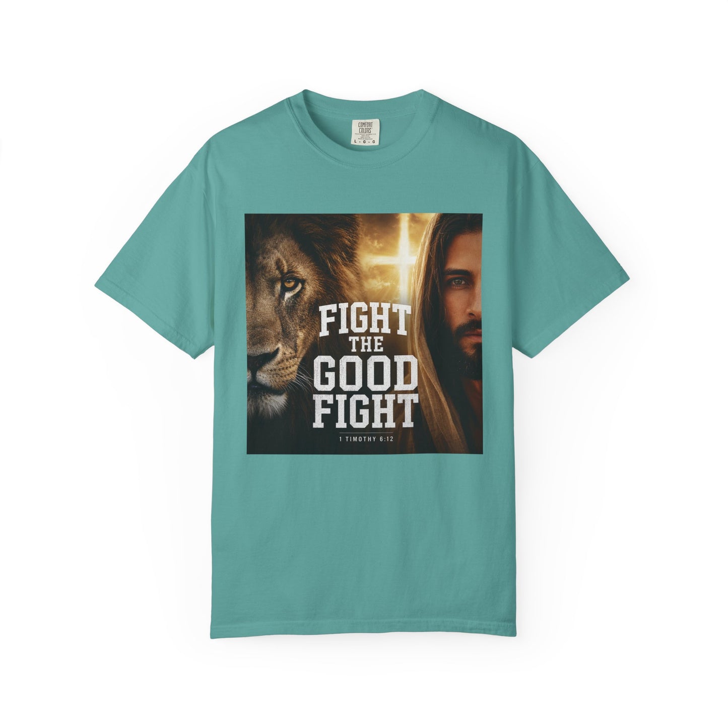 Fight the Good Fight T-shirt | Jesus and Lion Faith Graphic