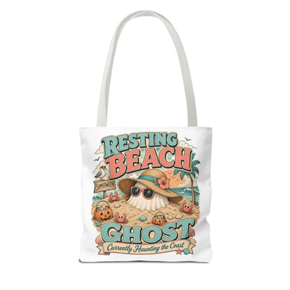 Resting Beach Ghost Tote Bag | Halloween Beach Ghost Illustration
