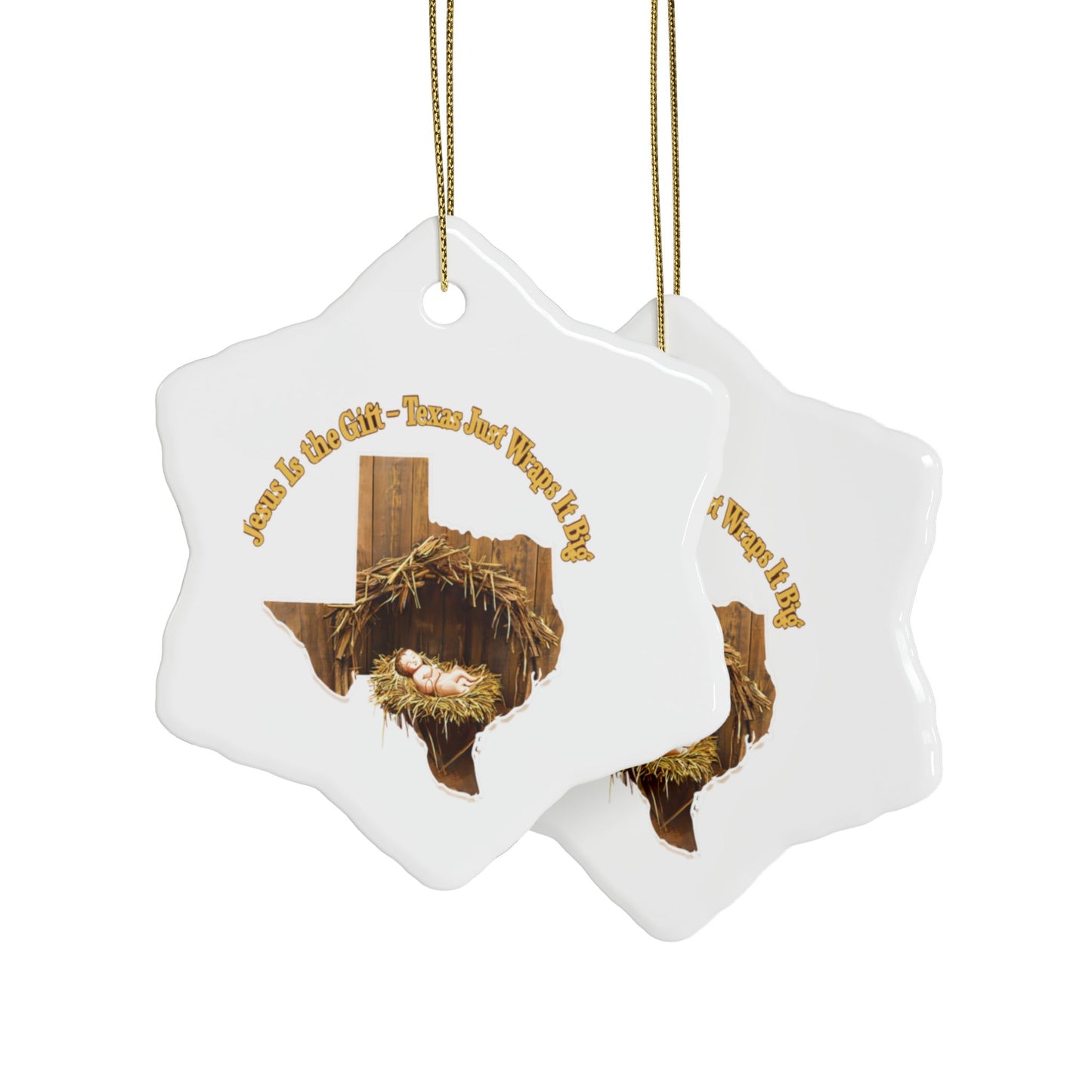 Ceramic Ornaments, Religious Christmas Decor, Jesus is the Gift Texas Ornament, Manger Decoration, Holiday Gift, Home Decor, Christian Gift,