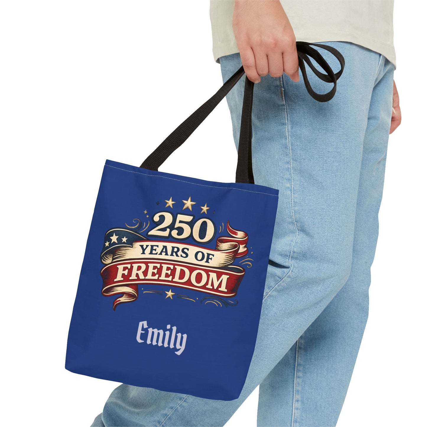250 Years of Freedom Tote Bag | Patriotic Flag Ribbon Design