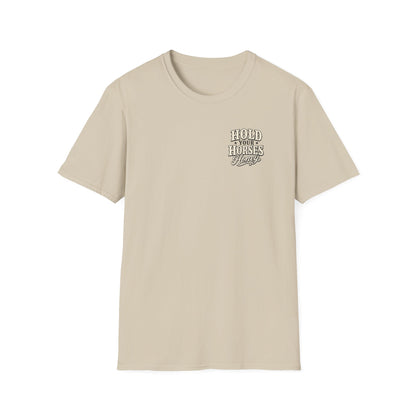 Hold Your Horses Honey T-Shirt | Retro Western Script, Chest & Back Graphic