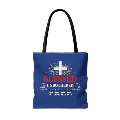 Blessed Unbothered Free Cross tote bag | patriotic faith design