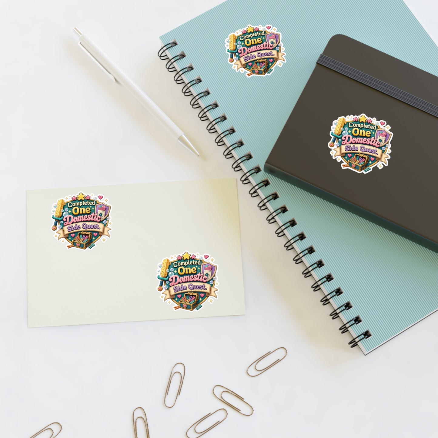 Completed One Domestic Side Quest Sticker Sheet | Cute Achievement Badge Stickers
