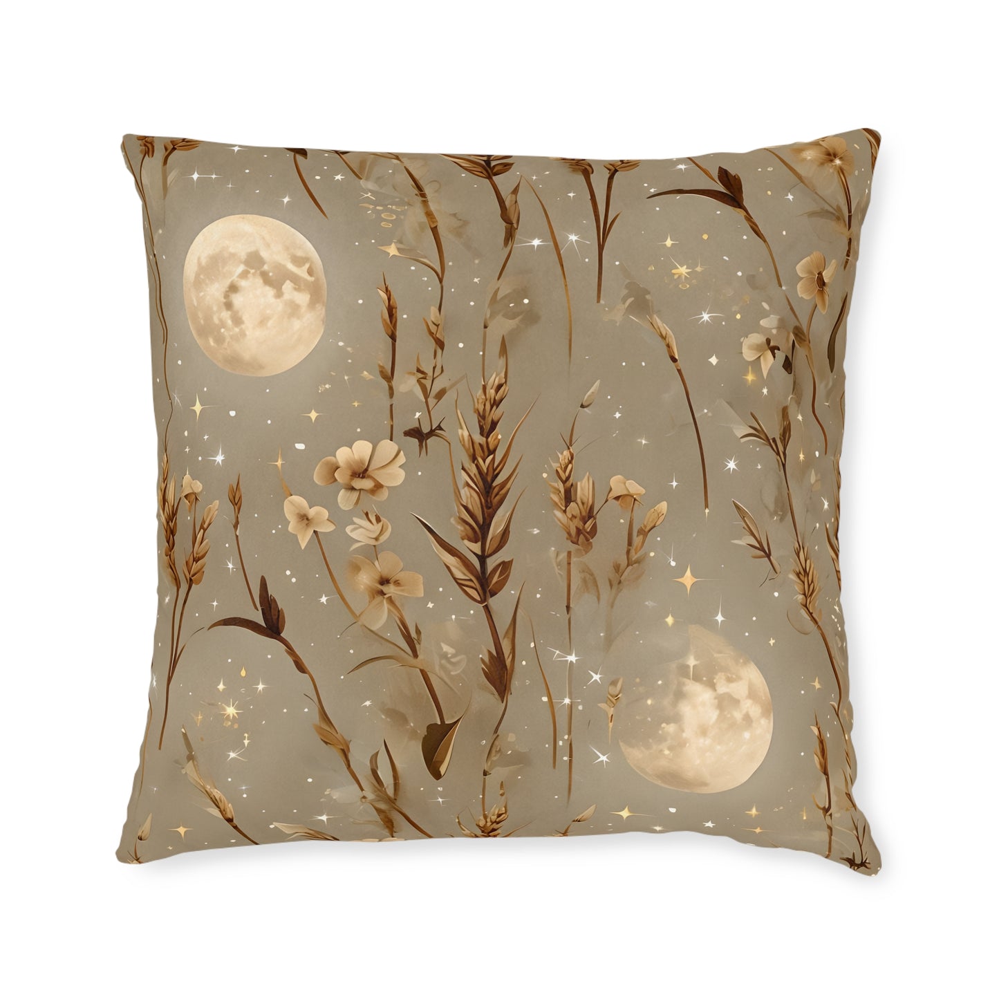 Celestial Floral Square Pillow - Cozy Decor, Moonlight Dreams, Boho Home Accents, Elegant Gift for Her, Bedroom Knickknack, Harvest Moon
