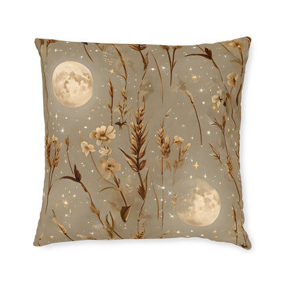 Celestial Floral Square Pillow - Cozy Decor, Moonlight Dreams, Boho Home Accents, Elegant Gift for Her, Bedroom Knickknack, Harvest Moon