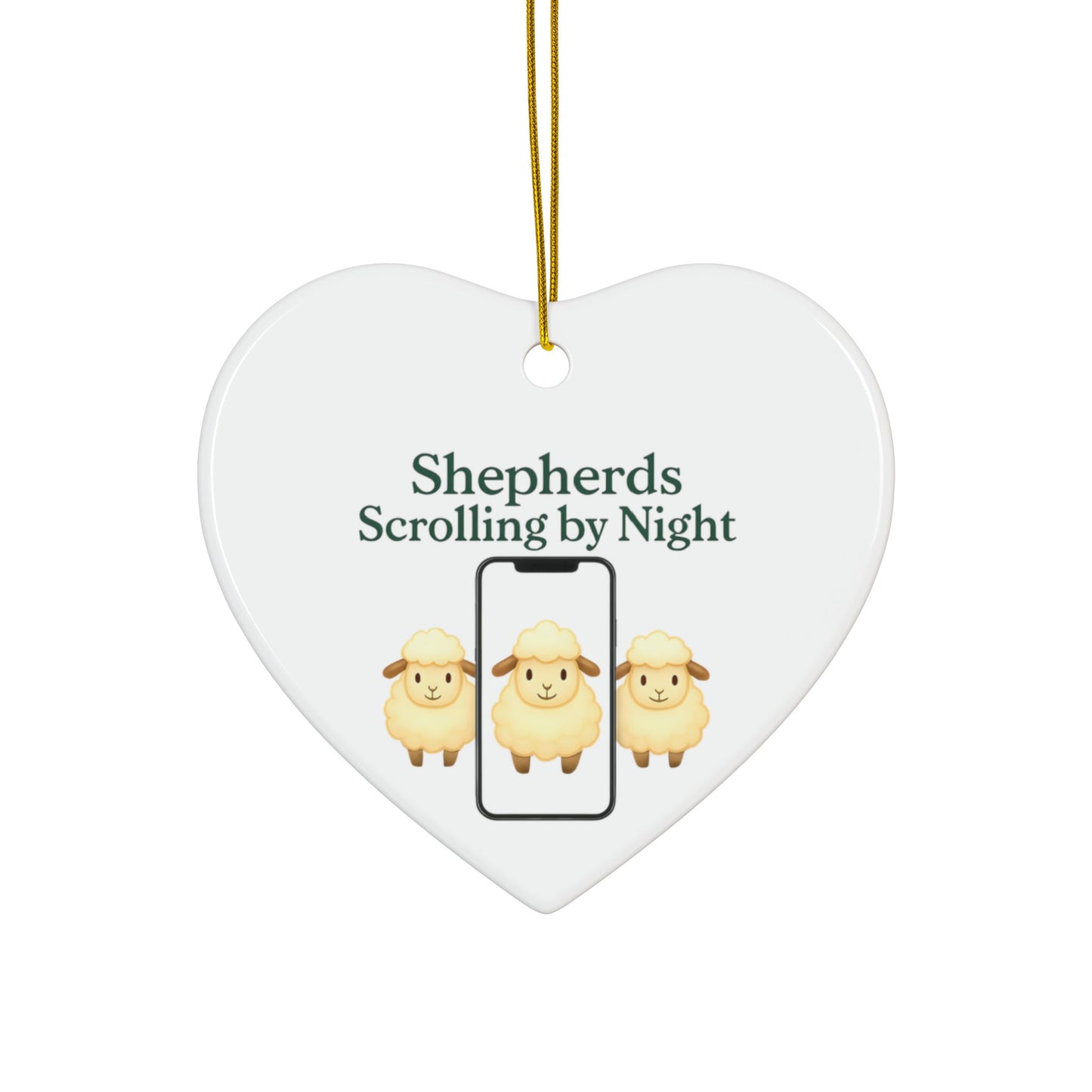 Ceramic Ornaments, Shepherds Scrolling by Night, Christmas Tree Decoration, Holiday Gift, Religious Ornament, Nativity Scene Decor, 2-Side