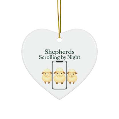 Ceramic Ornaments, Shepherds Scrolling by Night, Christmas Tree Decoration, Holiday Gift, Religious Ornament, Nativity Scene Decor, 2-Side