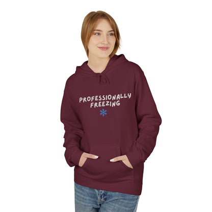 Professionally Freezing Hoodie | Handwritten Text, Snowflake Accent