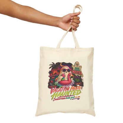 Vacation Mode Haunted Tote Bag | Retro Ghost Motel Beach Illustration