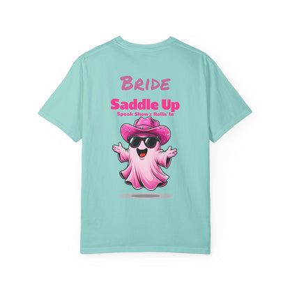 Bride Saddle Up Ghost T-shirt - Fun Unisex Tee for Weddings, Bachelorette Parties, Halloween, Unique Gift for Brides