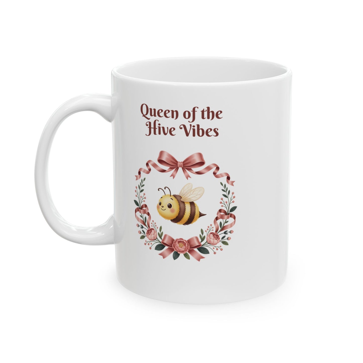 Queen of the Hive Bee Wreath Mug | Floral Bee Ceramic Mug
