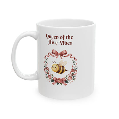 Queen of the Hive Bee Wreath Mug | Floral Bee Ceramic Mug