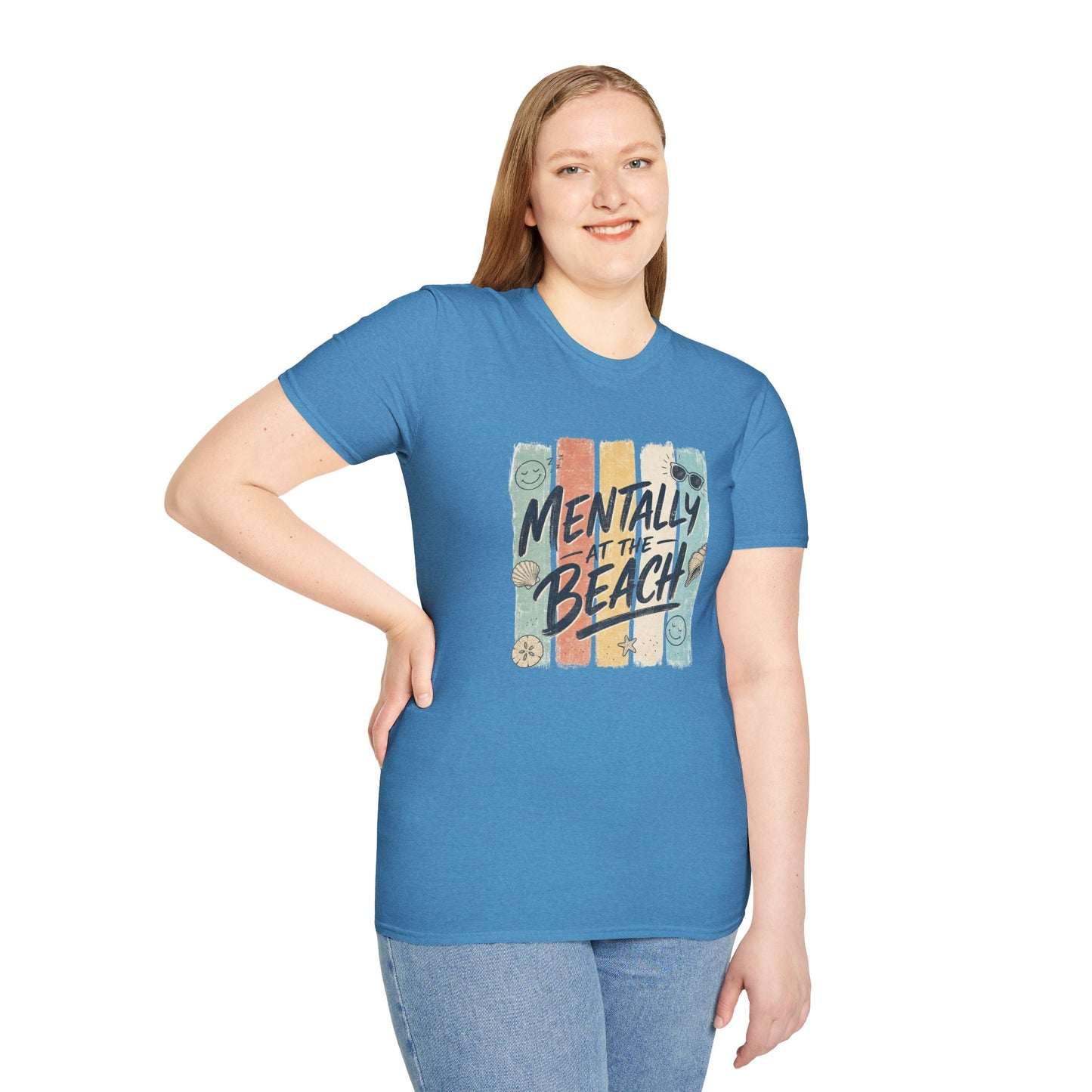 Mentally at the Beach T-Shirt | Retro Stripes, Sunglasses & Seashells