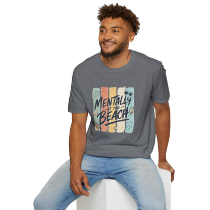 Mentally at the Beach T-Shirt | Retro Stripes, Sunglasses & Seashells
