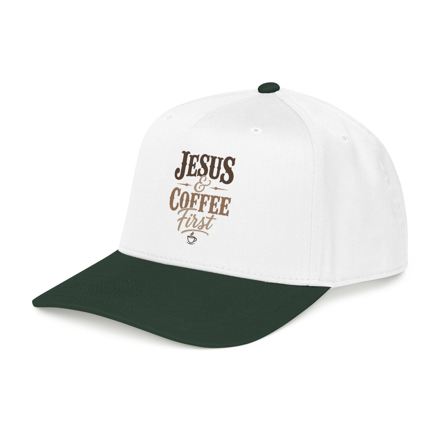 Jesus & Coffee First Mid Profile Baseball Cap | Christian Script Logo