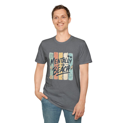 Mentally at the Beach T-Shirt | Retro Stripes, Sunglasses & Seashells