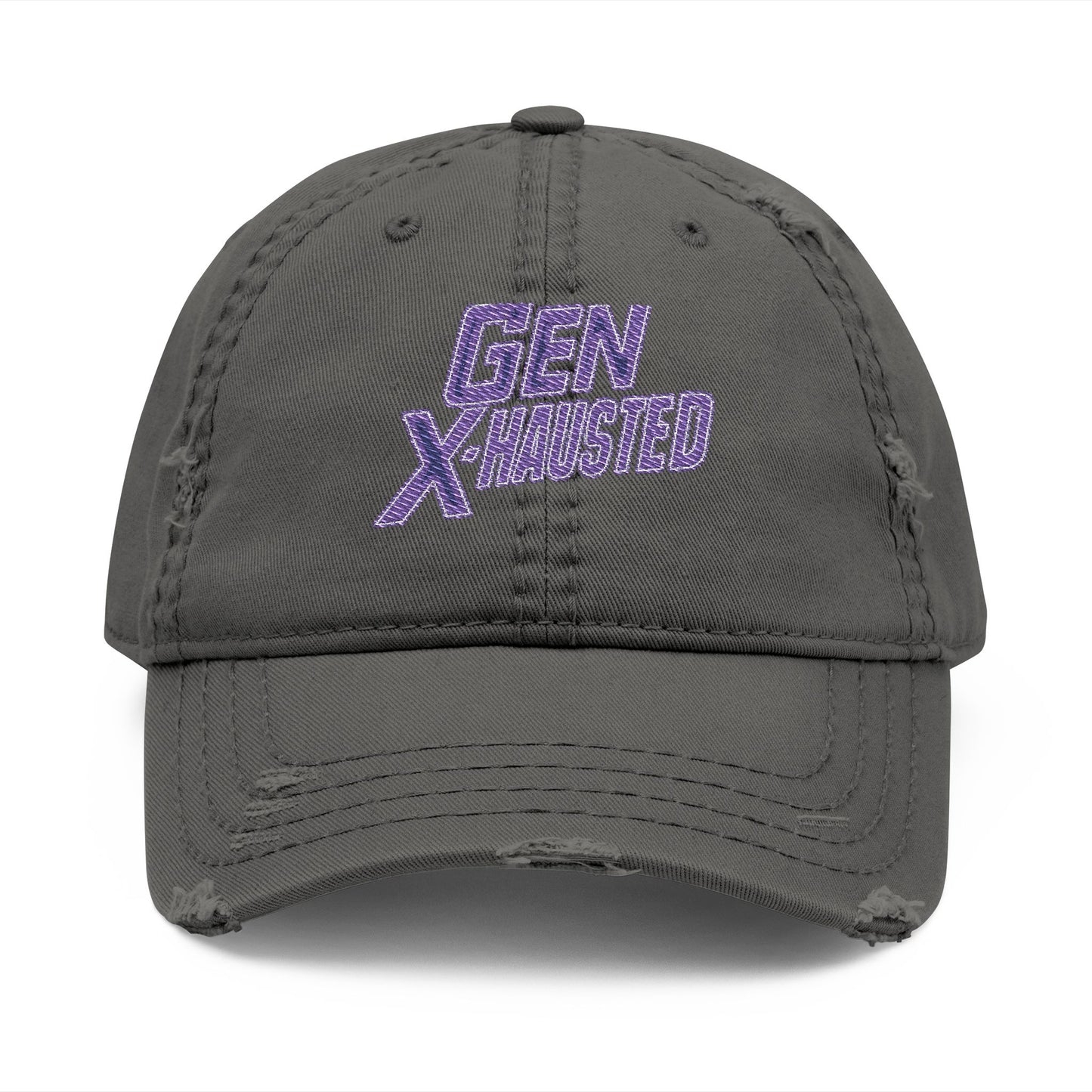 Embroidered Hat, Gen X-Hausted Distressed Dad Cap, Funny Gift for Gen X, Vintage Gen X Apparel, Retro Gen X Accessories, Embroidery Baseball