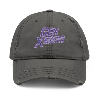 Embroidered Hat, Gen X-Hausted Distressed Dad Cap, Funny Gift for Gen X, Vintage Gen X Apparel, Retro Gen X Accessories, Embroidery Baseball