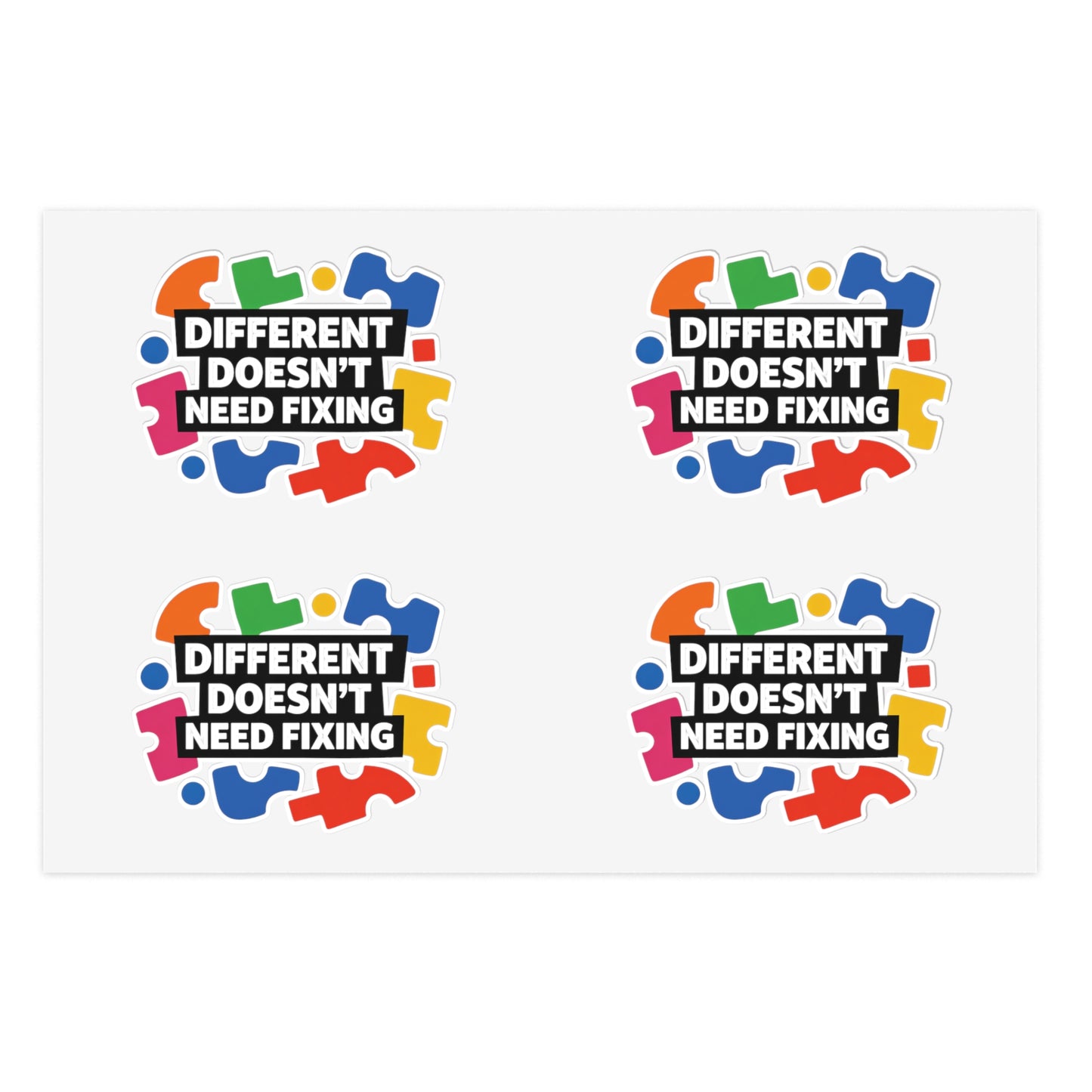 Different Doesn't Need Fixing Sticker Sheets | Autism Puzzle Piece Design