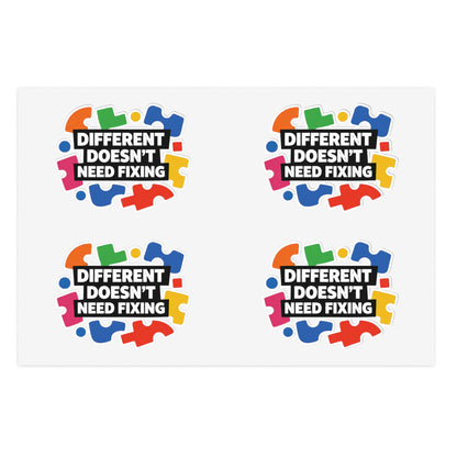 Different Doesn't Need Fixing Sticker Sheets | Autism Puzzle Piece Design