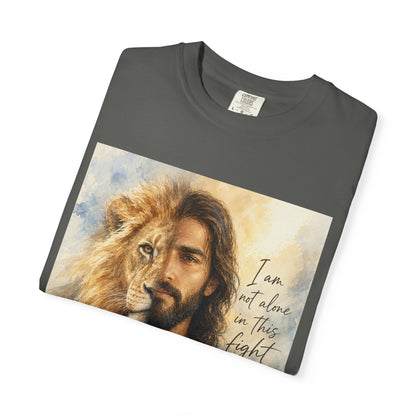 Jesus Lion Graphic T-Shirt — "I Am Not Alone in This Fight" Christian Faith Tee