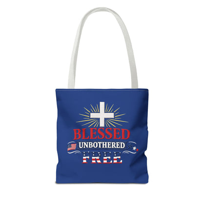 Blessed Unbothered Free Cross tote bag | patriotic faith design