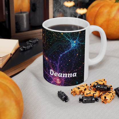 Abstract Neon Circuitry Galactic Pattern Mug | Space Tech Coffee Cup
