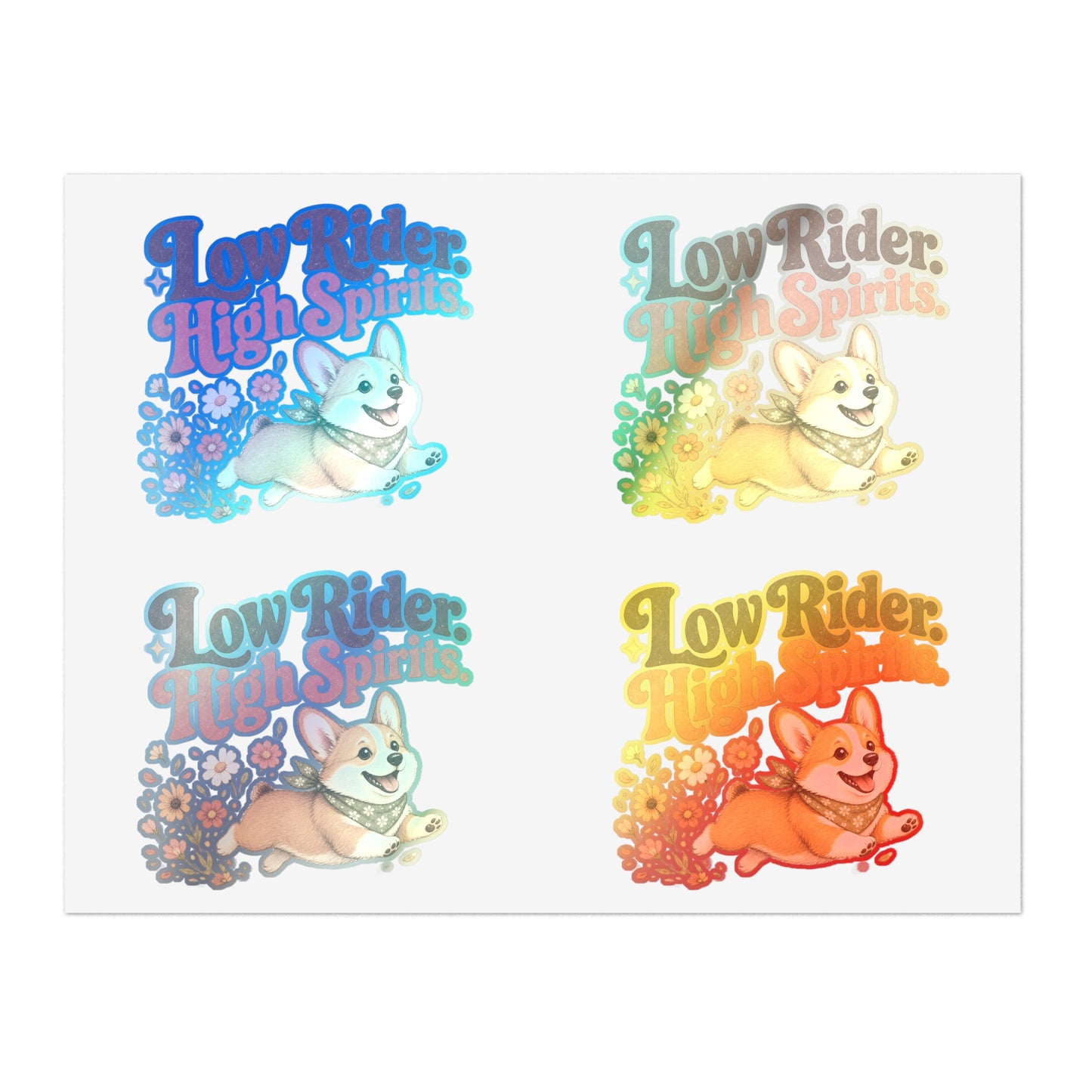 Low Rider High Spirits Corgi Sticker Sheet | Retro Floral Corgi Stickers