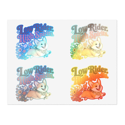 Low Rider High Spirits Corgi Sticker Sheet | Retro Floral Corgi Stickers
