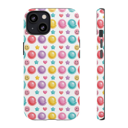 Bubble Pop Pattern Phone Case | Colorful Smileys & Stars Tough Case