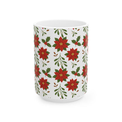 Festive Poinsettia Ceramic Mug | Holiday Coffee Cup, Christmas Gift, Flower Mug, Seasonal Drinkware, Winter Decor