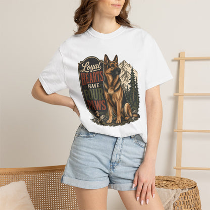 Loyal Hearts Have Four Paws German Shepherd T-shirt | Mountain Forest Dog Design