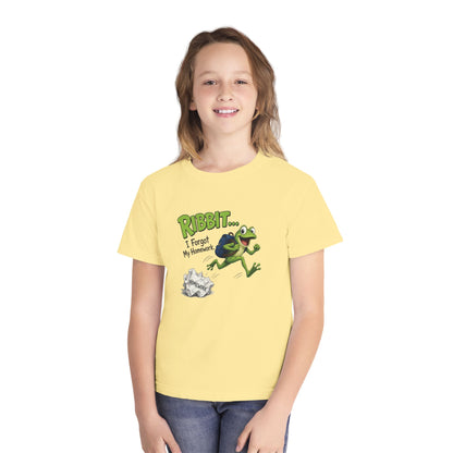 Ribbit Frog Character Youth Tee | Funny Forgot My Homework Design