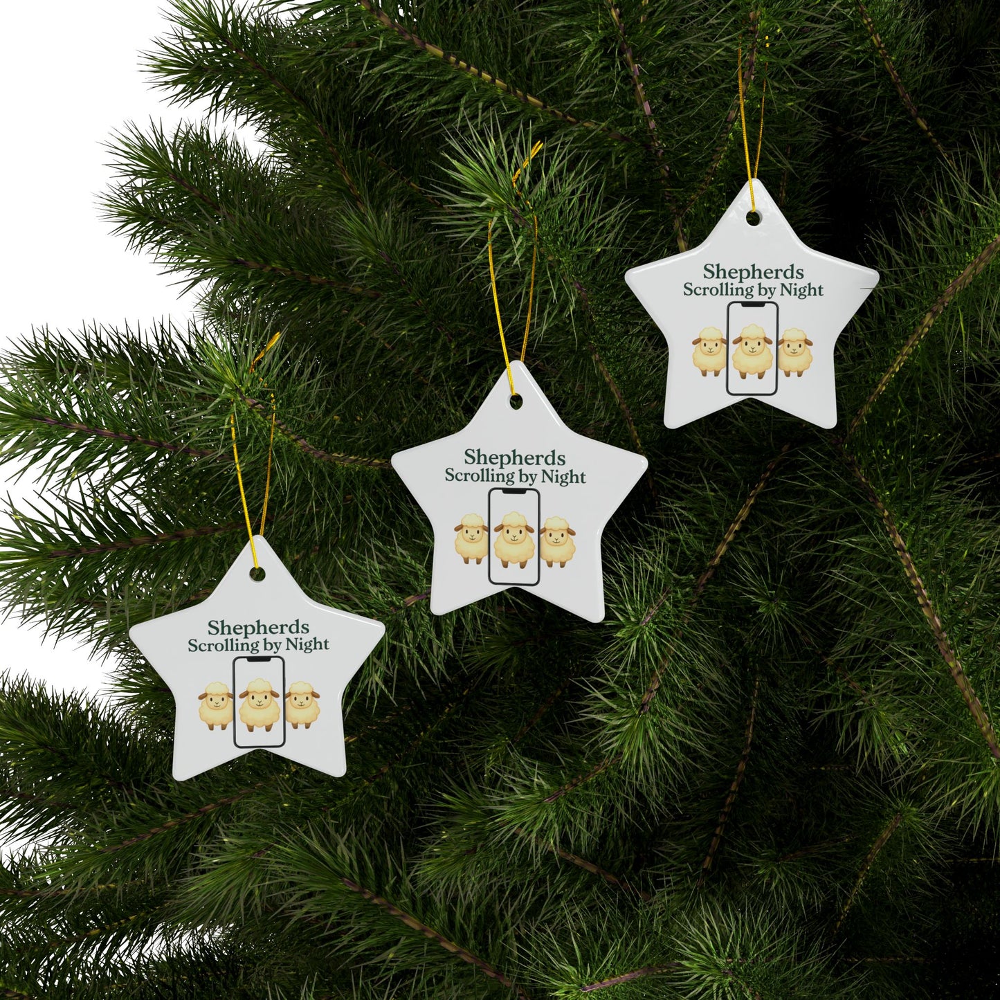 Ceramic Ornaments, Shepherds Scrolling by Night, Christmas Tree Decoration, Holiday Gift, Religious Ornament, Nativity Scene Decor, 2-Side