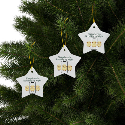 Ceramic Ornaments, Shepherds Scrolling by Night, Christmas Tree Decoration, Holiday Gift, Religious Ornament, Nativity Scene Decor, 2-Side