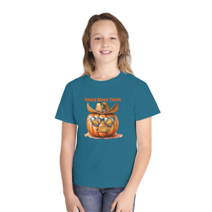 Whimsical Fall Youth Tee - Gourd Bless Tacos, Halloween Shirt, Kids Autumn Apparel, Thanksgiving Humor Top, Funny Seasonal Gift