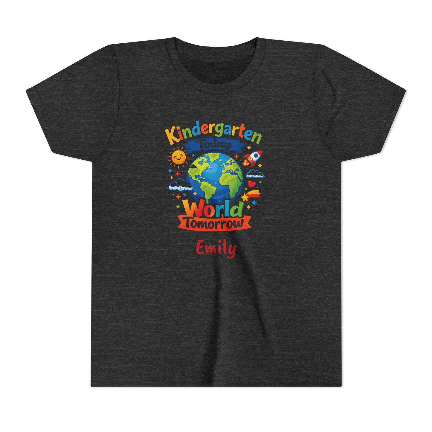Kindergarten Today World Tomorrow Youth Tee | Personalized Kids Back to School Shirt