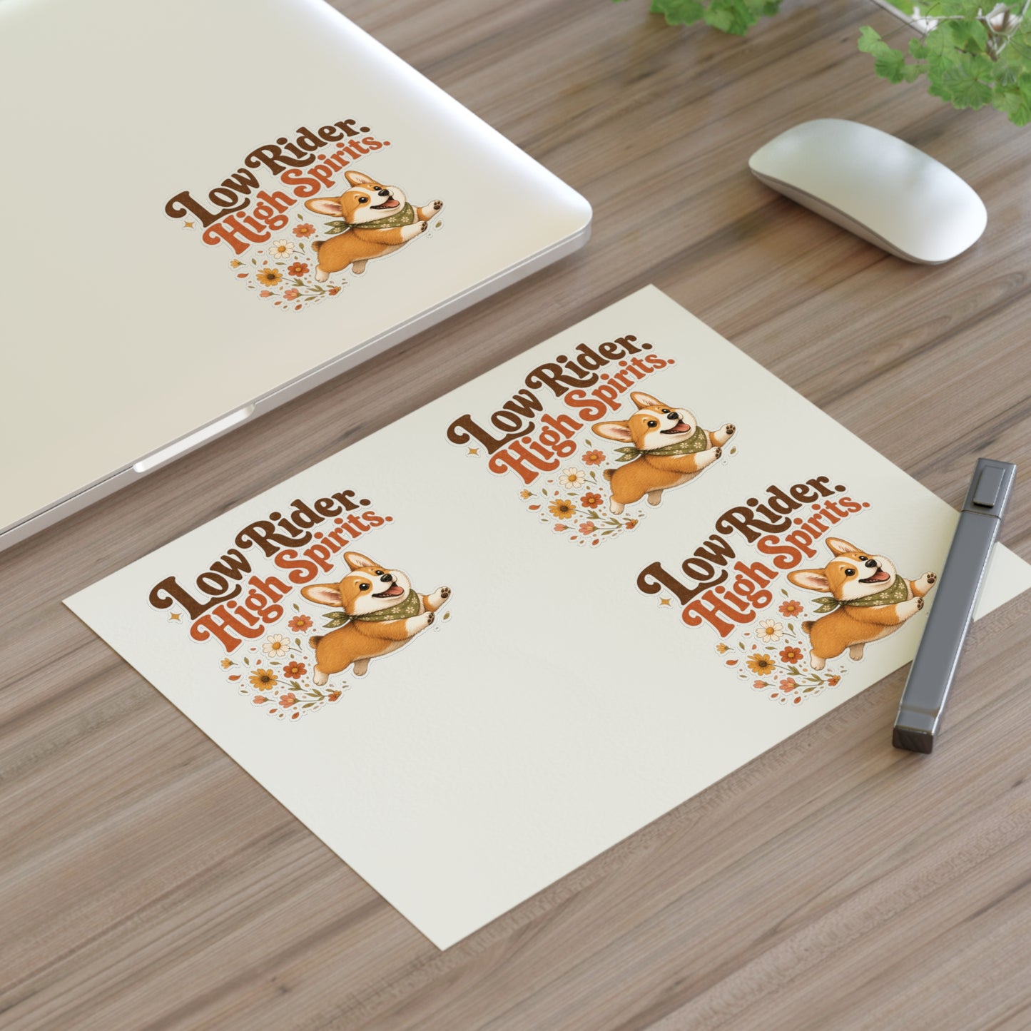 Low Rider High Spirits Corgi Sticker Sheet | Retro Floral Corgi Stickers