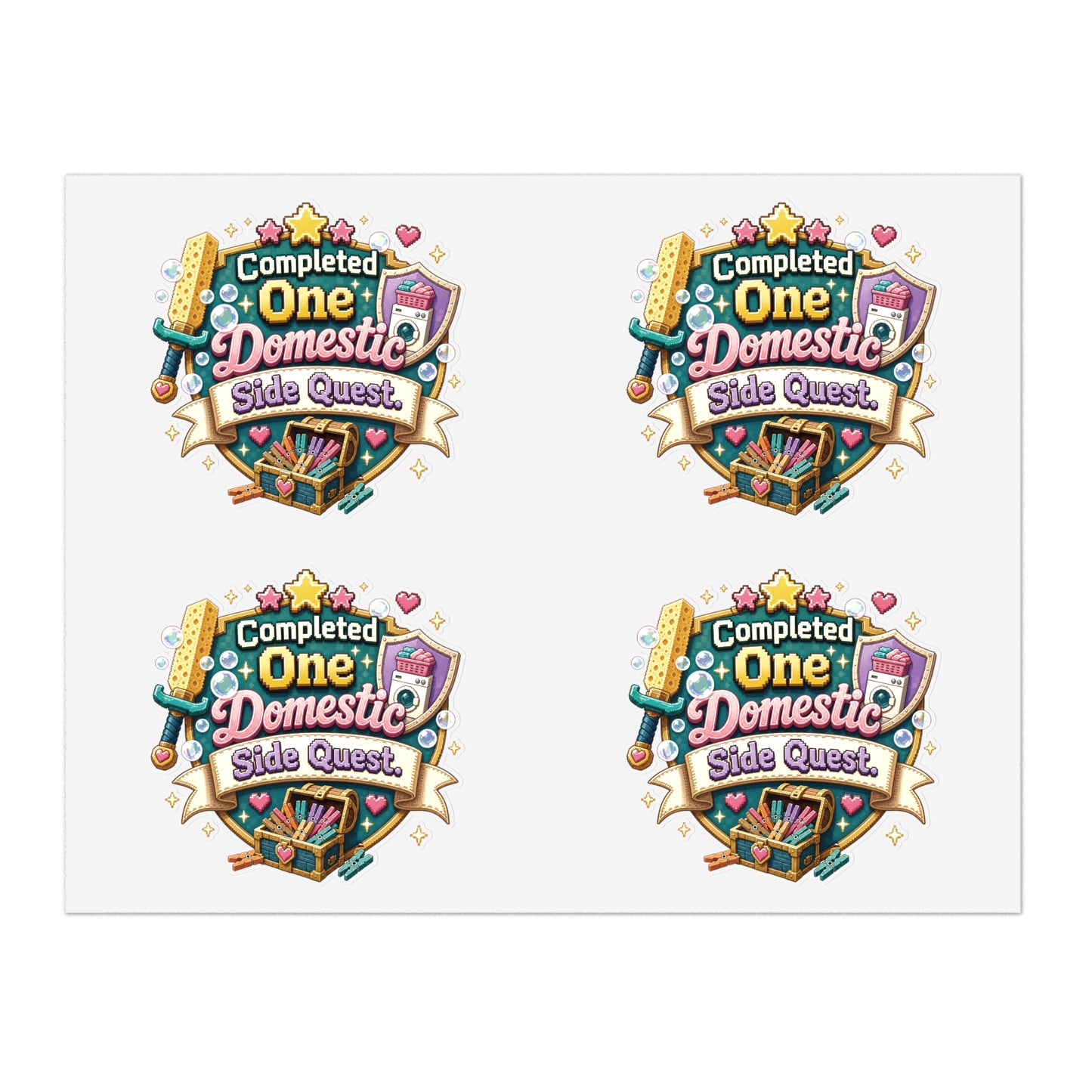 Completed One Domestic Side Quest Sticker Sheet | Cute Achievement Badge Stickers