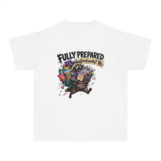 Fully Prepared Raccoon Supplies T-Shirt | Funny Back-to-School Kids Tee