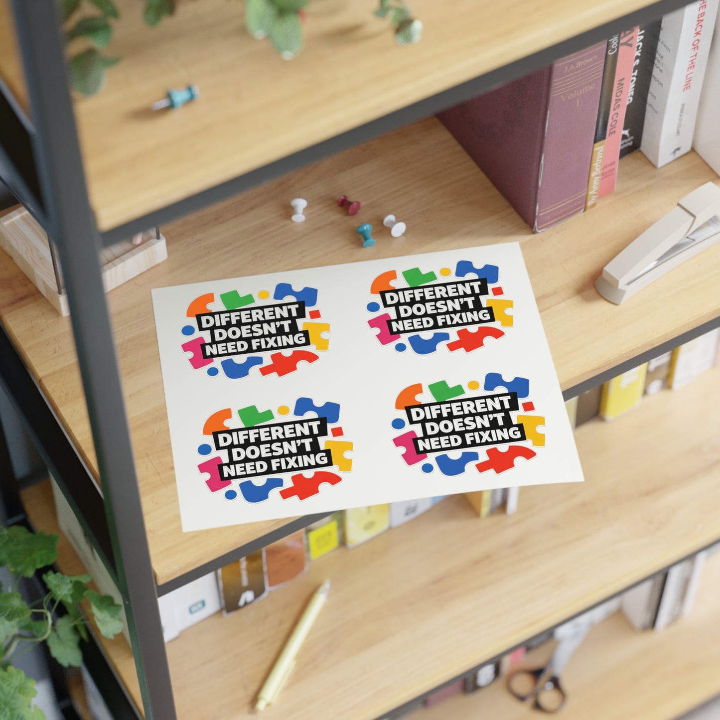 Different Doesn't Need Fixing Sticker Sheets | Autism Puzzle Piece Design