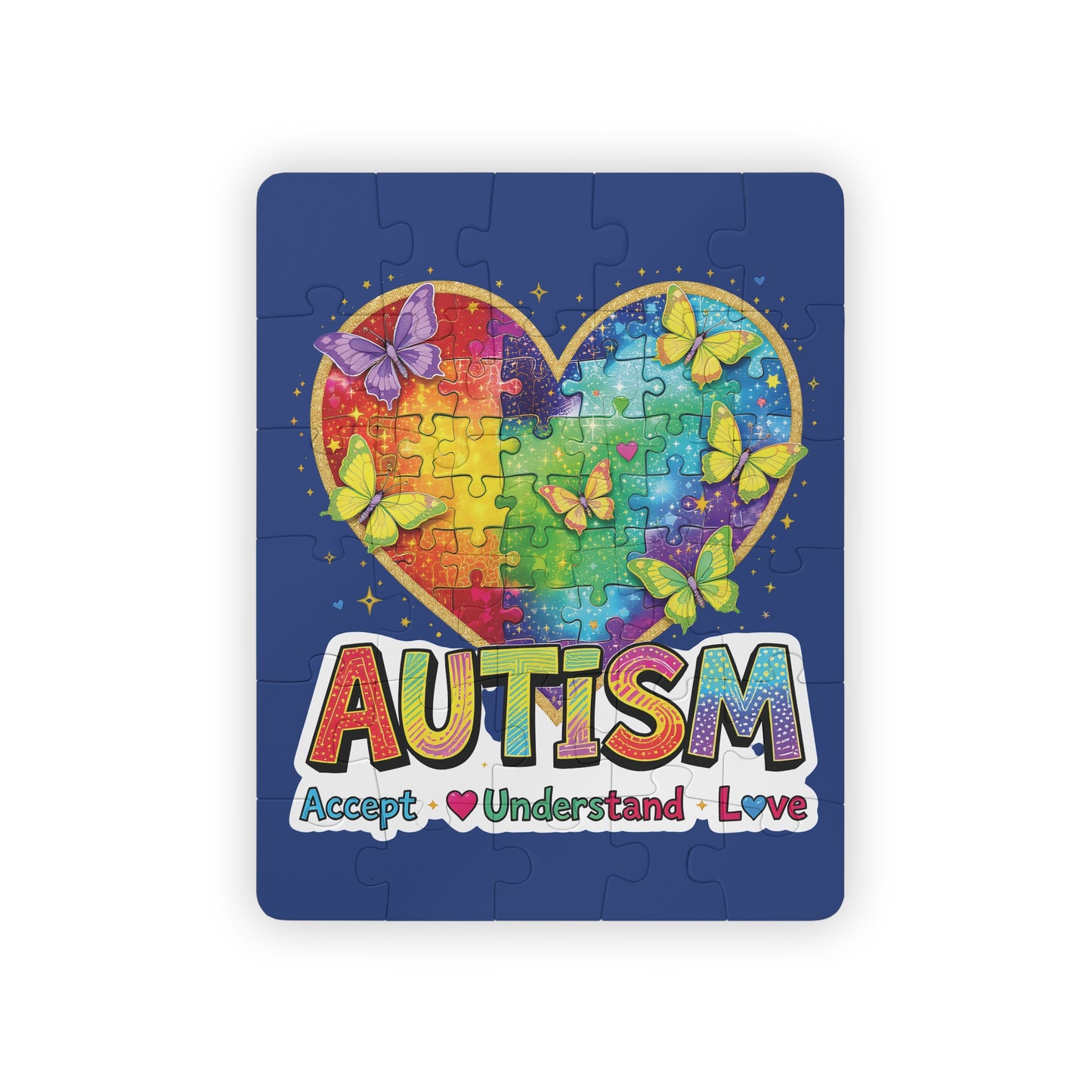 Autism Puzzle Heart Kids' Puzzle | 30-Piece Rainbow Butterfly Design