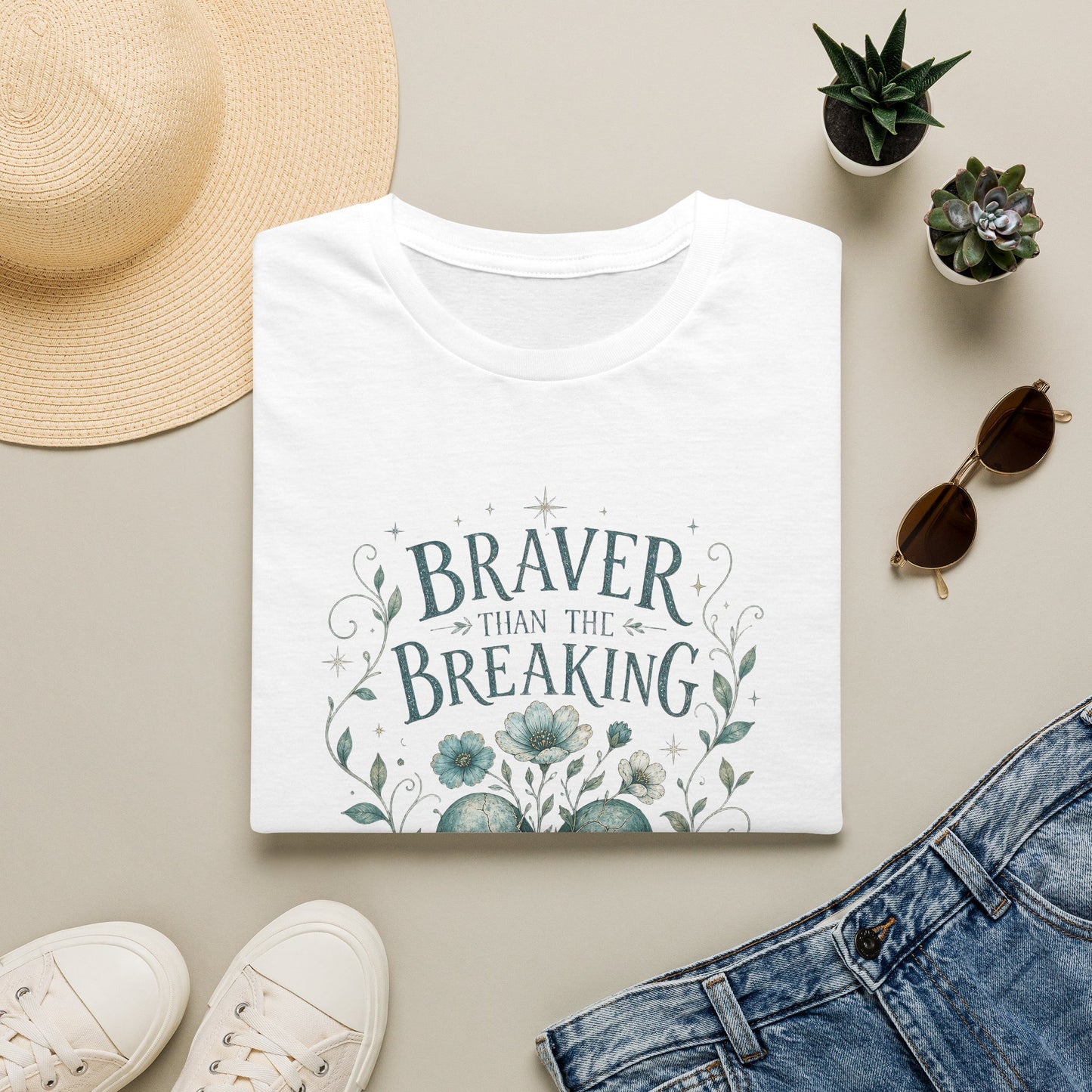 Braver Than The Breaking T-Shirt | Heart Floral Courage Typography