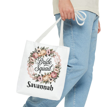 Bride Squad Tote Bag | Floral Wreath, Custom Name Option