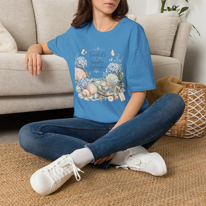 Seashells & Sunday Hydrangeas T-Shirt | Floral Coastal Cottage Shirt